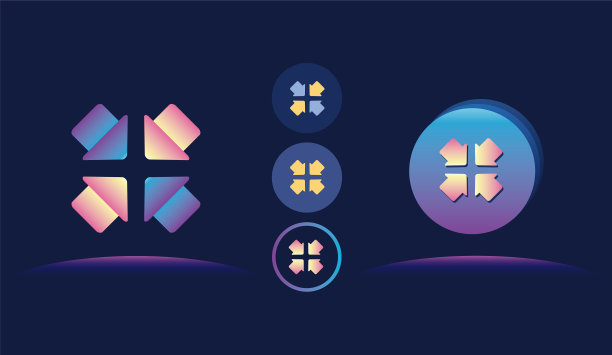 十字路口，在一排图标插图。图片下载