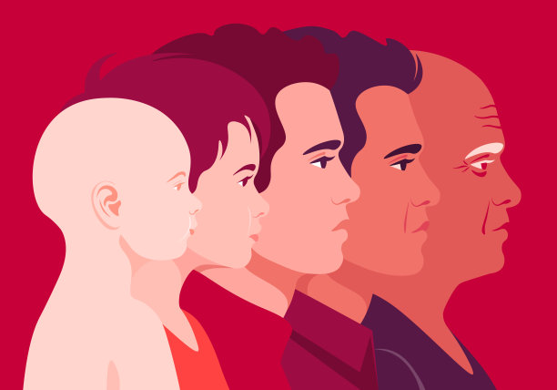 不同年龄的人的头像。儿童和成人面部侧视图。童年、青年和老年。图片下载