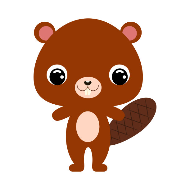 可爱的婴儿海狸。森林里的动物。平面矢量股票插图上的白色背景图片下载