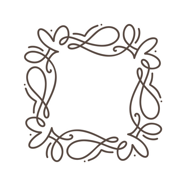 蓬勃单线矢量帧插图。手绘书法风格的复古装饰标志，邀请，婚礼，礼物，照片，字母。简单漂亮的卡片图片下载