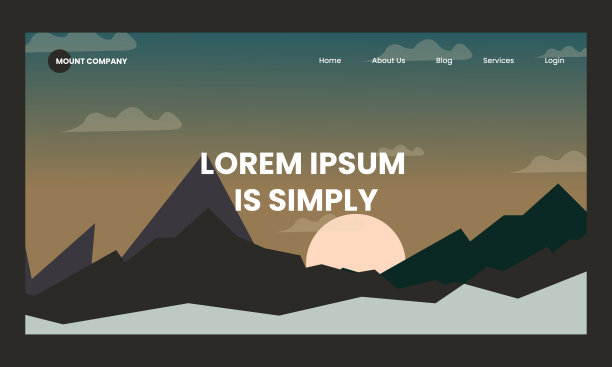 着陆页模板。现代景观背景树木和山峰。图片下载