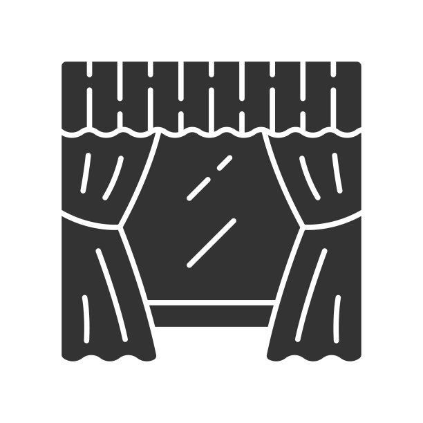 窗口处理集符号图标。客厅、卧室装修。挂在檐口的帷幔。窗户的窗帘,赃物。室内设计。轮廓的象征。负空间。向量孤立的插图图片下载