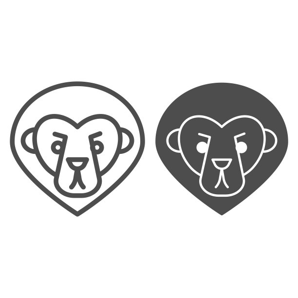 狮子头线和固体图标。野生动物剪影，极简主义风格。动物矢量设计概念，轮廓风格的象形图上的白色背景，用于web和应用程序。Eps 10。图片下载