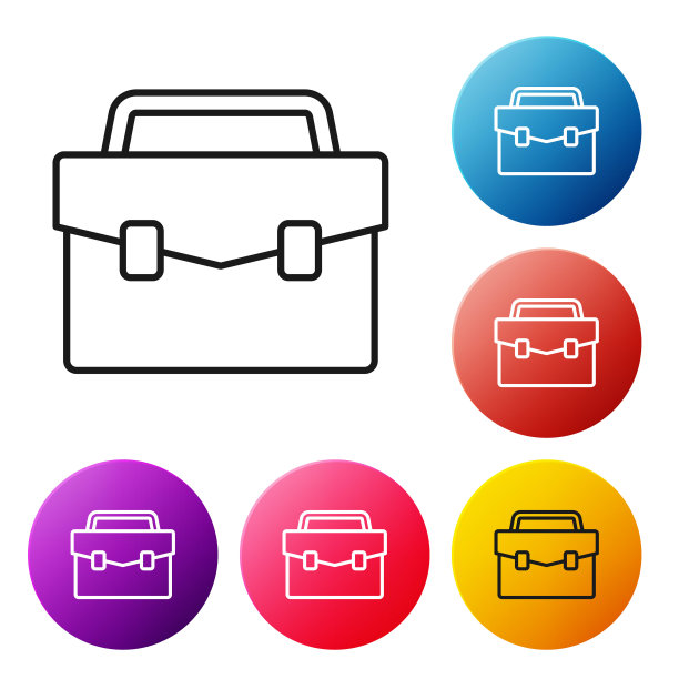 黑线公事包图标孤立在白色背景上。业务用例的迹象。业务组合。设置彩色圆形按钮图标。矢量图图片下载