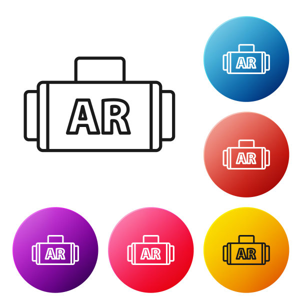 黑线Ar，增强现实图标孤立在白色背景上。设置彩色圆形按钮图标。矢量图图片下载