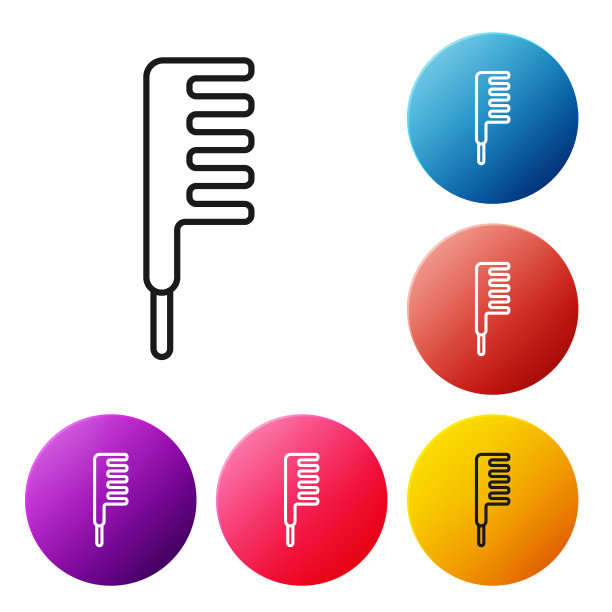 黑线毛刷图标孤立在白色背景上。梳理头发的迹象。理发师的象征。设置彩色圆形按钮图标。矢量图图片下载