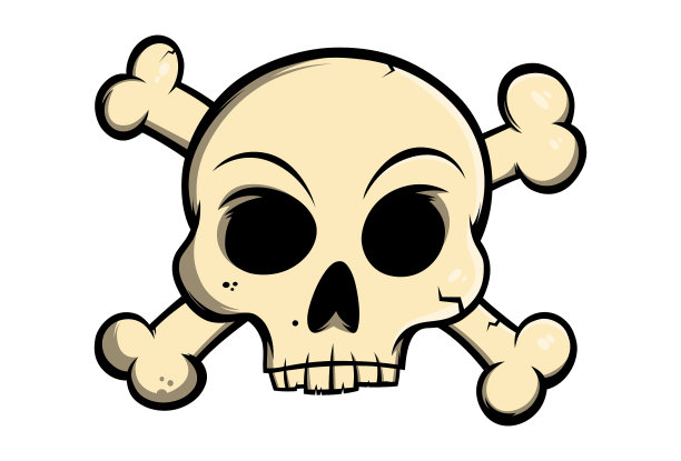 卡通骷髅和交叉骨头矢量插图图片下载