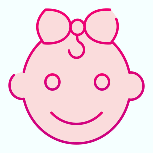 宝贝女孩的脸平图标。快乐的孩子头矢量插图孤立在白色。微笑的小女孩与弓梯度风格设计，设计为web和应用程序。Eps 10。图片下载