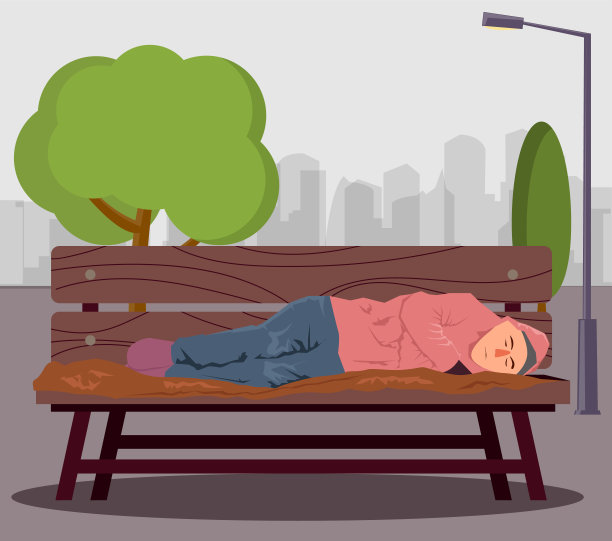 一个无家可归的人睡在长椅上图片下载