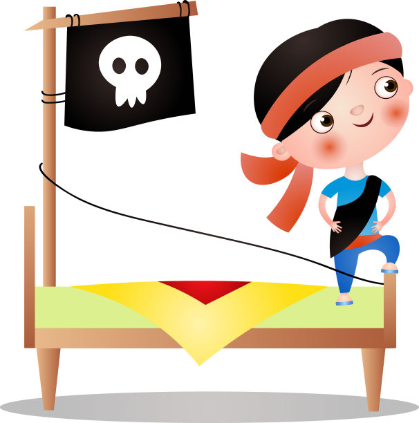 可爱的小男孩带着红色的带子成为海盗图片下载