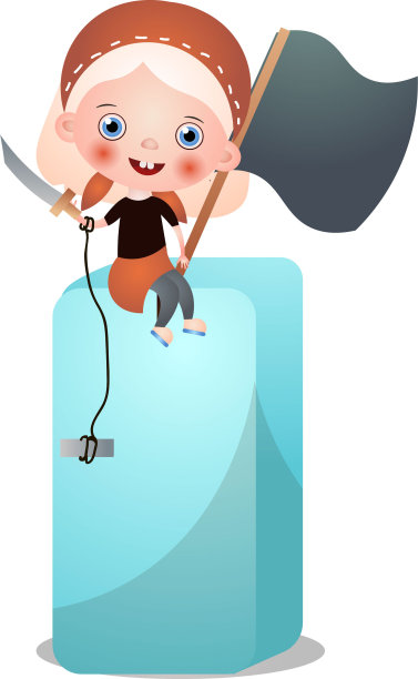 戴着红色头巾，拿着黑色旗帜的金发可爱女孩图片下载