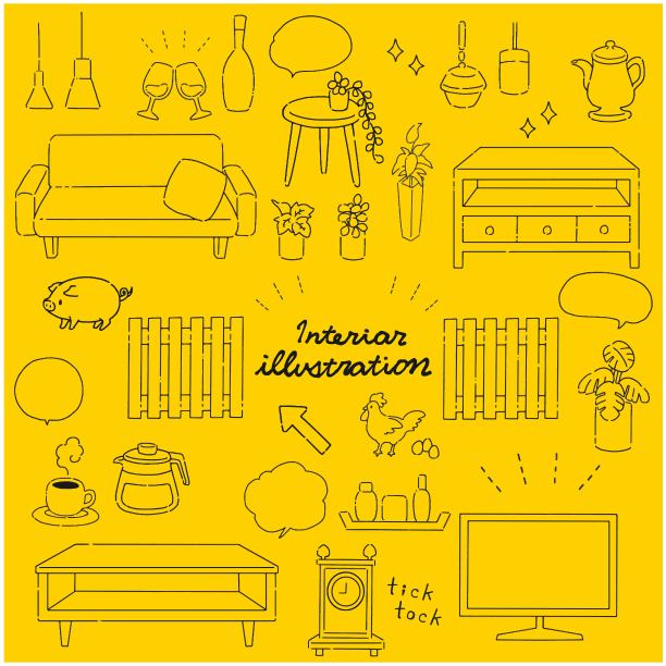 插图一套手绘风格的室内材料图片下载