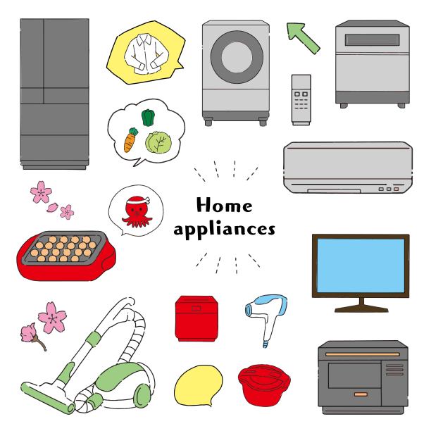 插图一套手绘风格的家电材料图片下载