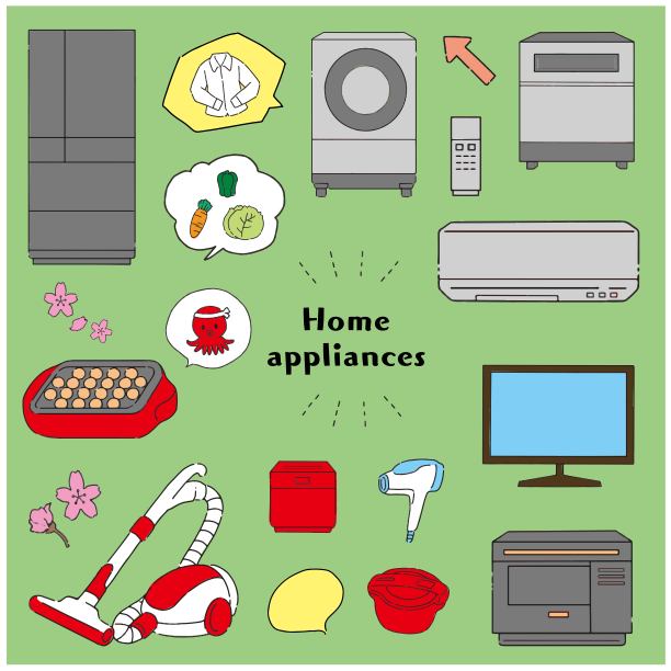 插图一套手绘风格的家电材料图片下载