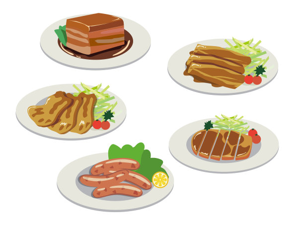 肉类菜肴的插画图片下载