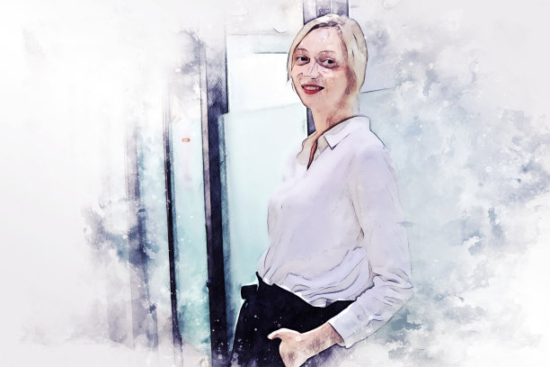 摘要年轻女子商业微笑肖像水彩插画画背景。图片下载