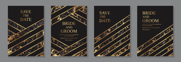 一套现代几何豪华婚礼邀请设计或名片模板的商务或演示或问候。图片下载