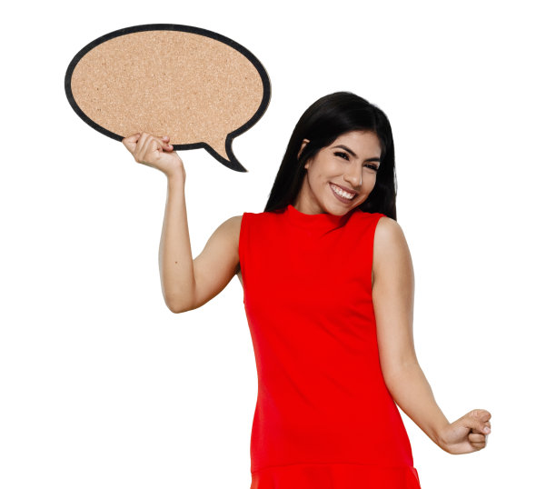 拉丁美洲和西班牙裔女性站在白色背景穿着裙子和拿着调查问卷图片下载