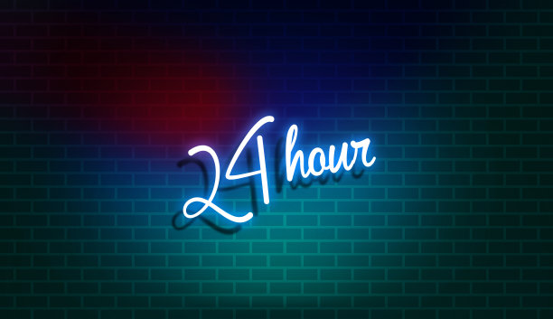 24小时招牌|广告活动中的霓虹灯效果。图片下载