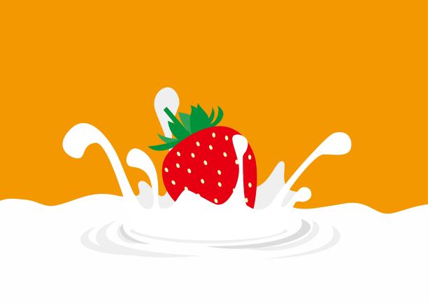 一个草莓潜入牛奶和溅图片下载