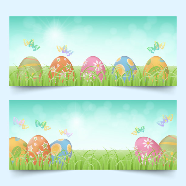 复活节彩蛋排成一排横幅图片下载