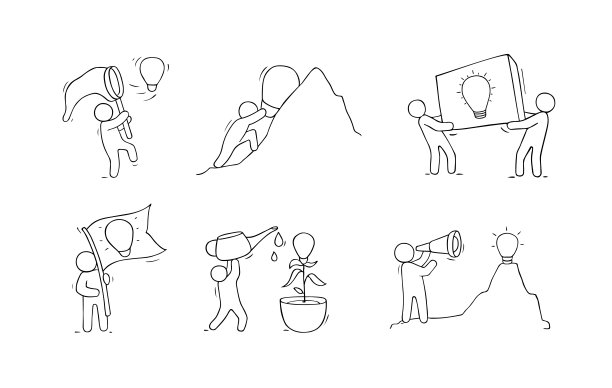 卡通灯与小人的想法图片下载