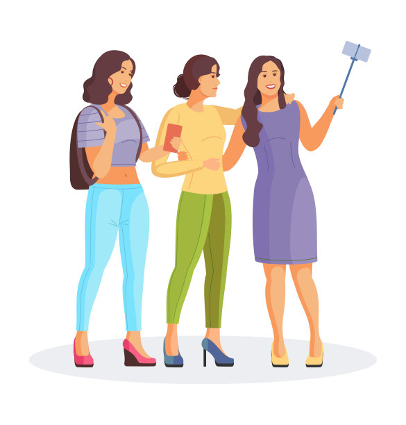 一群最好的朋友，年轻女子微笑着自拍。素材图片