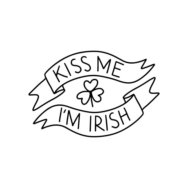 手绘吻我，我是爱尔兰三叶草，圣帕特里克节和假日涂鸦符号符号向量插图孤立在白色的背景。素材图片