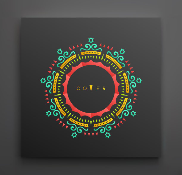 封面设计模板与民族圈元素。曼荼罗圆的点缀。复古风格的邀请，横幅，海报，海报和徽章。图片下载