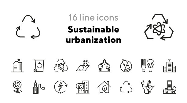 可持续城市化线图标集图片下载