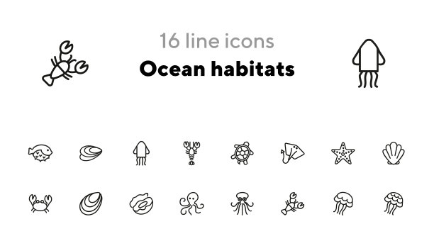 海洋栖息地图标集图片下载