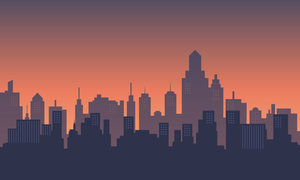 城市摩天大楼在清晨伴随着日出。图片下载