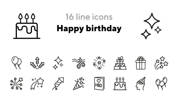 生日快乐线图标集素材图片