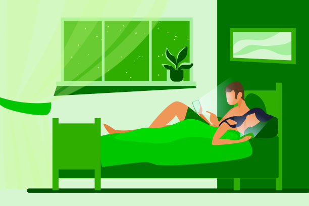 夫妻俩躺在床上玩手机素材图片