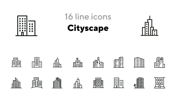 城市景观线图标设置图片下载