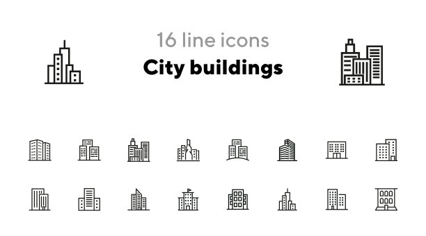 城市建筑线条图标设置图片下载