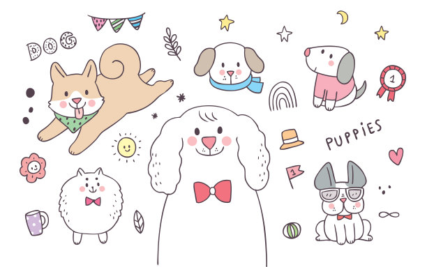 卡通可爱元素可爱狗狗动作矢量。图片下载