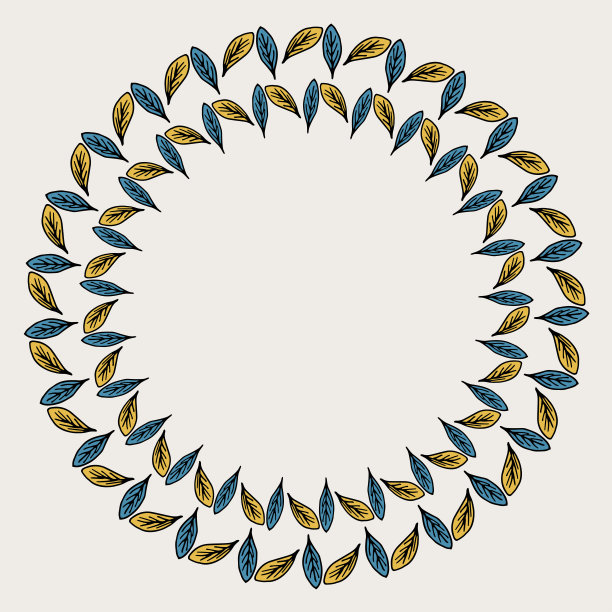 圆形框架与手绘树叶。剪贴簿的模板。可爱的贺卡。它可以用于各种纸产品的设计:贺卡，日历，小册子。图片下载