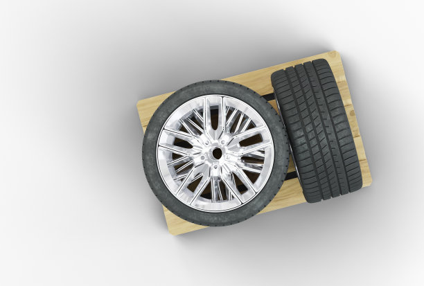 俯视图4大型运动车轮直装载在木托盘图片下载