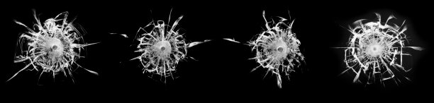 一套破裂和破碎的玻璃在黑色的背景。抽象拼贴与破裂的窗户纹理。图片下载