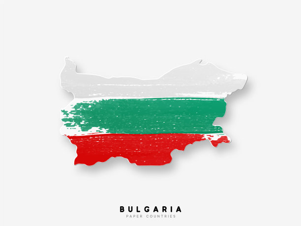 保加利亚详细地图与国旗的国家。用水彩颜料绘制国旗的颜色图片下载