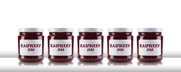 五排装着果酱的罐子放在一张白色的桌子上图片下载
