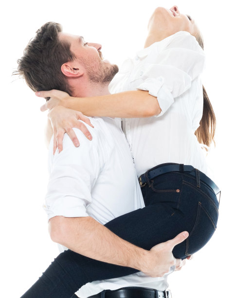 白人女性商务人士在白色背景下锻炼穿着商务服装图片下载