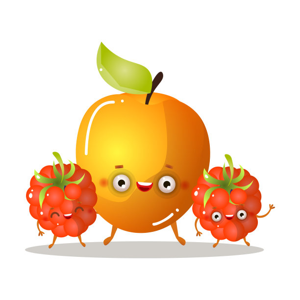 可爱的微笑金苹果人物与树莓朋友图片下载