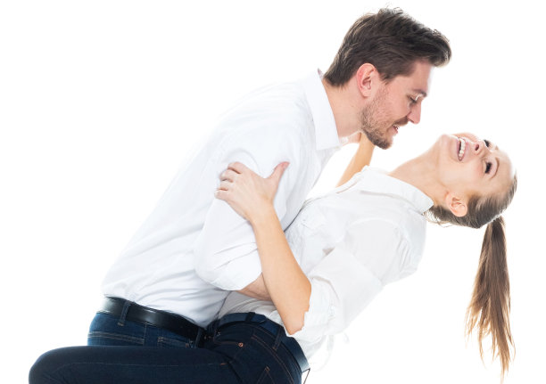 白人男性商人穿着衬衫在白色背景前锻炼图片下载