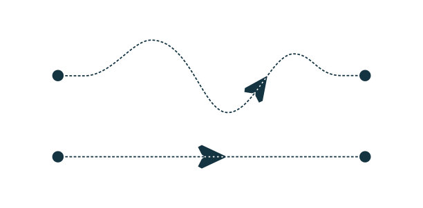 沿着虚线轨迹飞行的纸飞机。图片下载
