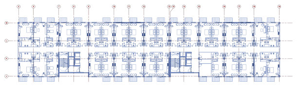 一个线性酒店的建筑平面图。图片下载
