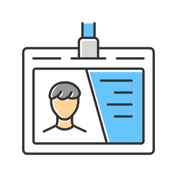 身份证明文件彩色图标：带照片的塑料卡、工牌、通行证矢量素材。适用：商务人士、销售顾问、公司员工等图片下载