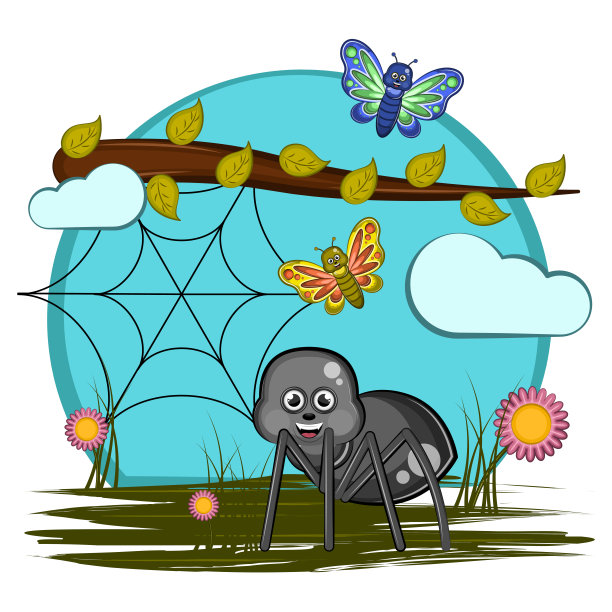 可爱的昆虫在卡通风景图片下载