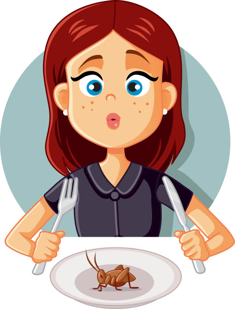 年轻女子吃蟋蟀来获得健康蛋白质图片下载